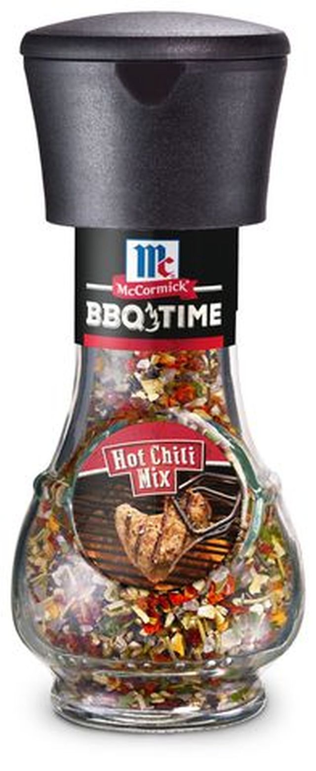 BBQ Time Grinder Hot Chili Mix 43 g To all fans of fiery dishes: New to discover in the assortment of the BBQ TIME line from McCormick: Hot Chili Mix. Various types of pepper and chillies provide a powerful spicy kick on the BBQ plate. A wonderful addition to any meat or dipping sauce. For guaranteed pure BBQ pleasure! McCormick - spice expert since 1889.