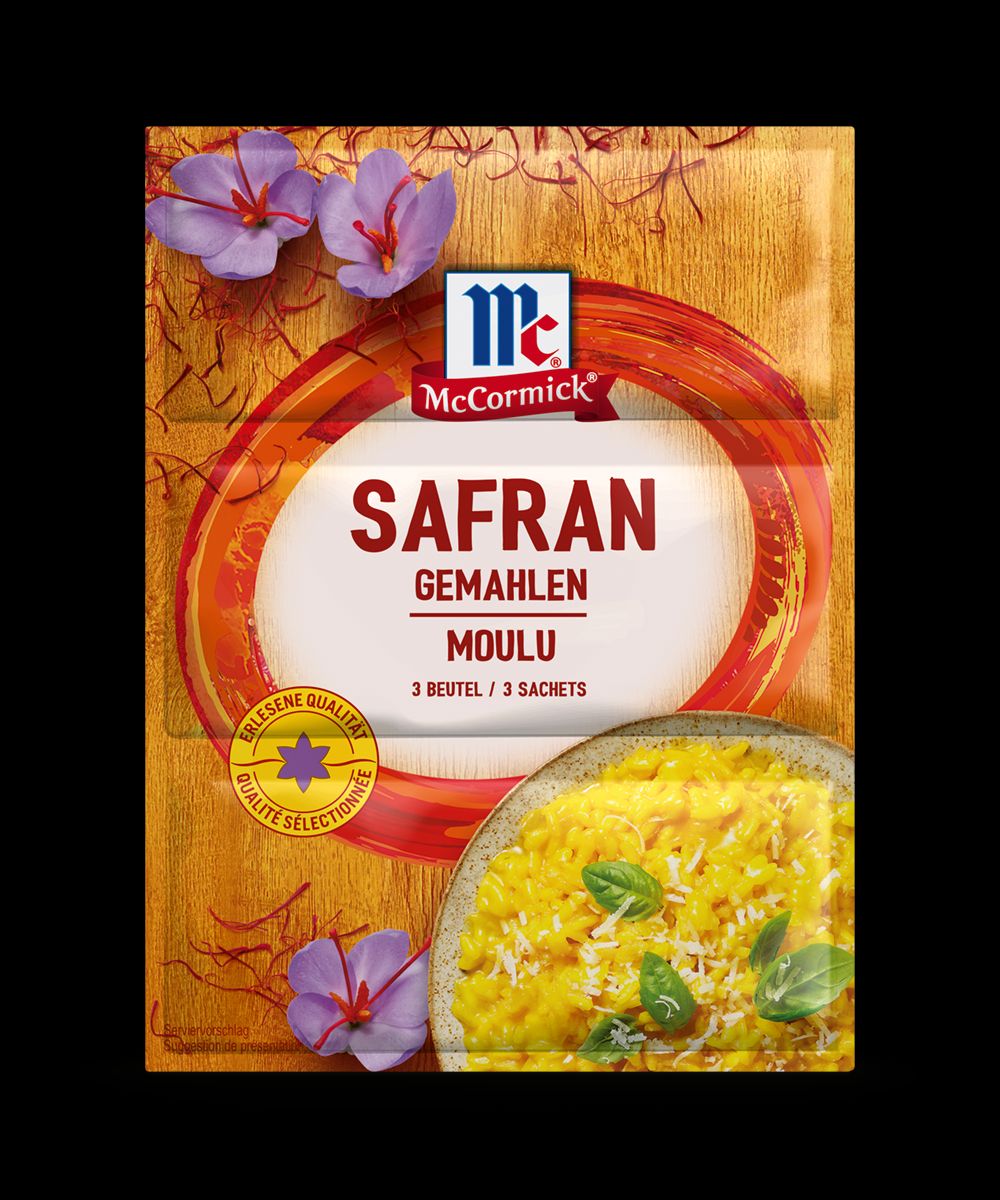 McCormick Saffron ground 0,375g Saffron is a very cosmopolitan spice that can be found in many countries: in Spain in paella, in Italy in risotto, in France in bouillabaisse. Its value is also appreciated in tomato sauces, pasta dishes and rice, fish and in many desserts. McCormick - spice expert since 1889.