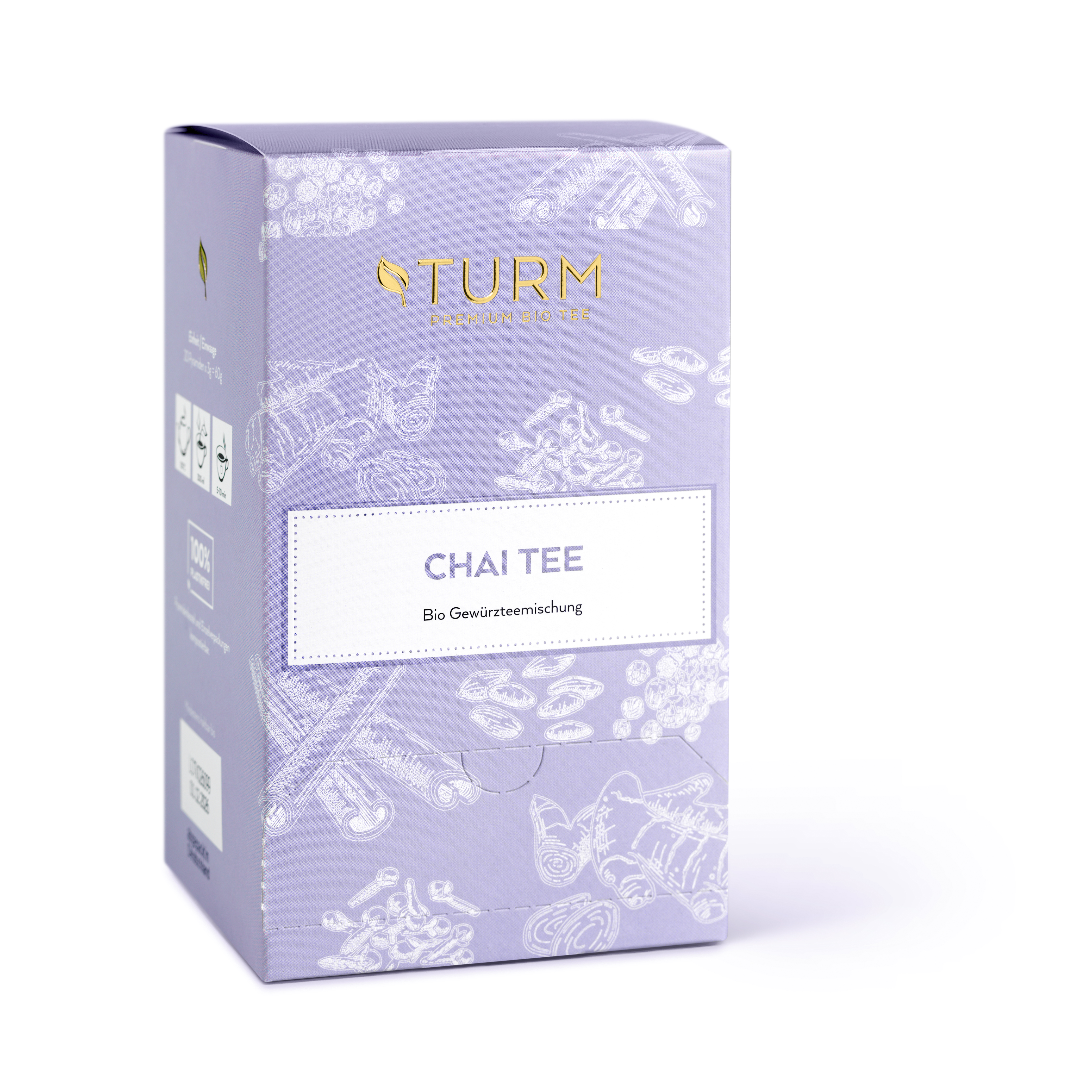 Bio Chai 20er Schachtel Unser Bio Chai Tee ist eine hochwertige Gewürzteemischung, die aus sorgfältig ausgewählten Zutaten besteht. Die fein abgestimmte Mischung aus Zimt, Ingwer, Bockshornkleesamen, Kardamom, schwarzer Pfeffer und Nelken verleiht diesem Tee ein einzigartiges Aroma und einen intensiven Geschmack.