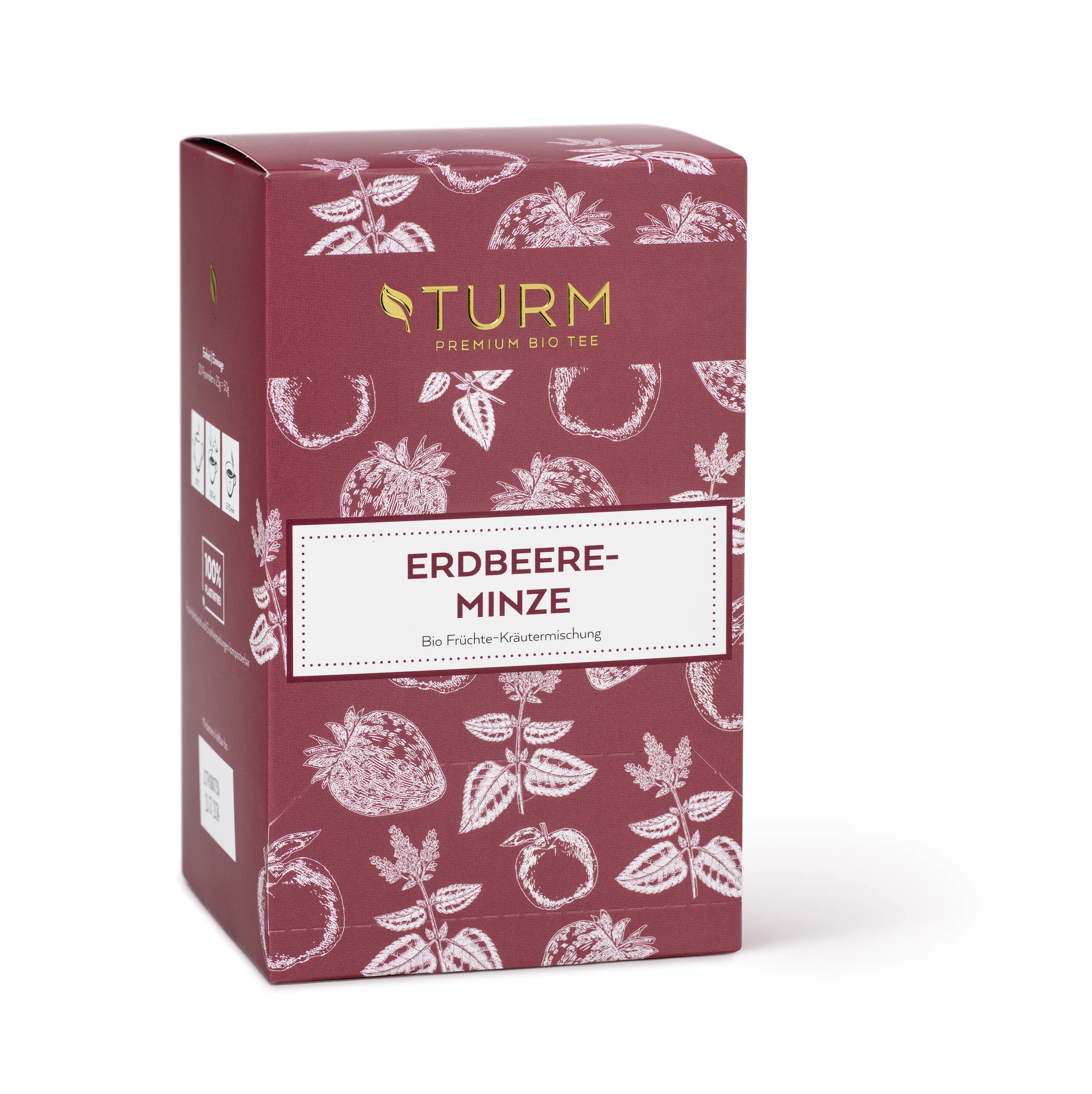 Bio Erdbeere-Minze Früchtetee 20er Erdbeere und Minze, viel mehr muss man eigentlich nicht sagen. Zwei Geschmäcke, die an Beliebtheit ihresgleichen suchen. Eine balancierte, leicht süsse Früchte-Kräuterteemischung, die durch eine tolle rote Optik mit ganzen Erdbeeren überzeugt. Durch die leicht krautige und frische Minze sorgen einzigartige Geschmackskompositionen für ein ganz besonderes Erlebnis. Verbenenblätter und echte Zitronenmelisse harmonieren und balancieren die kräftige Minze.