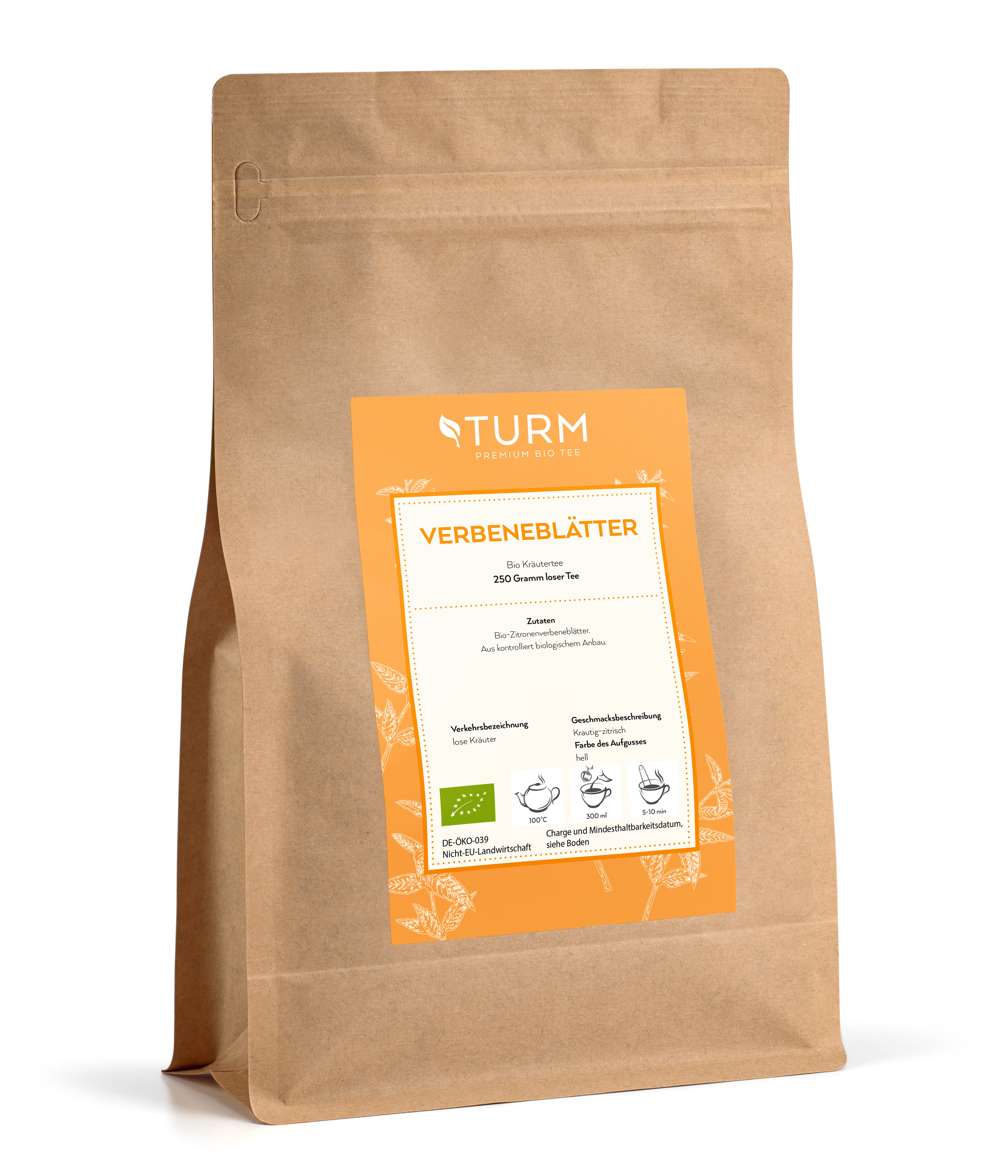 Bio Verbeneblätter Kräutertee 250 g Verbene oder auch Eisenkraut genannt, hat eine natürliche Zitrus-Note. Das besonders in Deutschland, Österreich, Schweiz und Frankreich beliebte Kraut hat bereits seit der Antike seine Liebhaber gefunden. So wurde es bereits in Ägypten zum Reinigen von Altären verwendet und fand im antiken Rom zur Ehrung Jupiters Platz. Bis heute gelingt es dieser Pflanze weiterhin einen hohen Beliebtheitsgrad zu erreichen und findet häufig in den Abendstunden als koffeinfreie, alternative glückliche Verbene-Tri